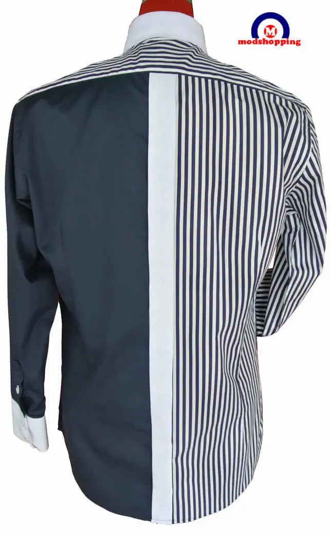 Button Down Shirt - Navy Blue and White Mod Shirt