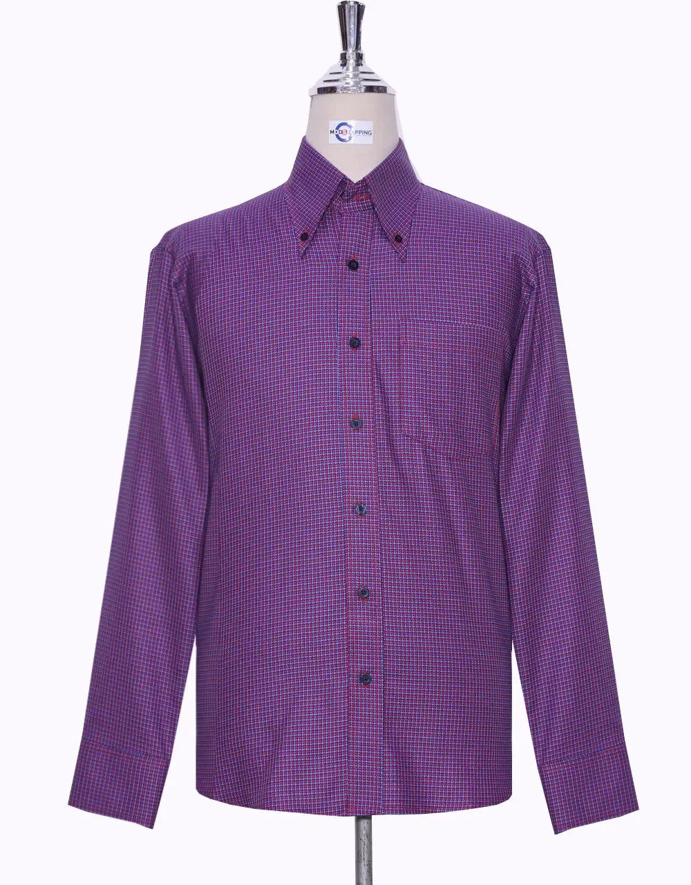 Button Down Shirt - Red and Blue Houndstooth Shirt