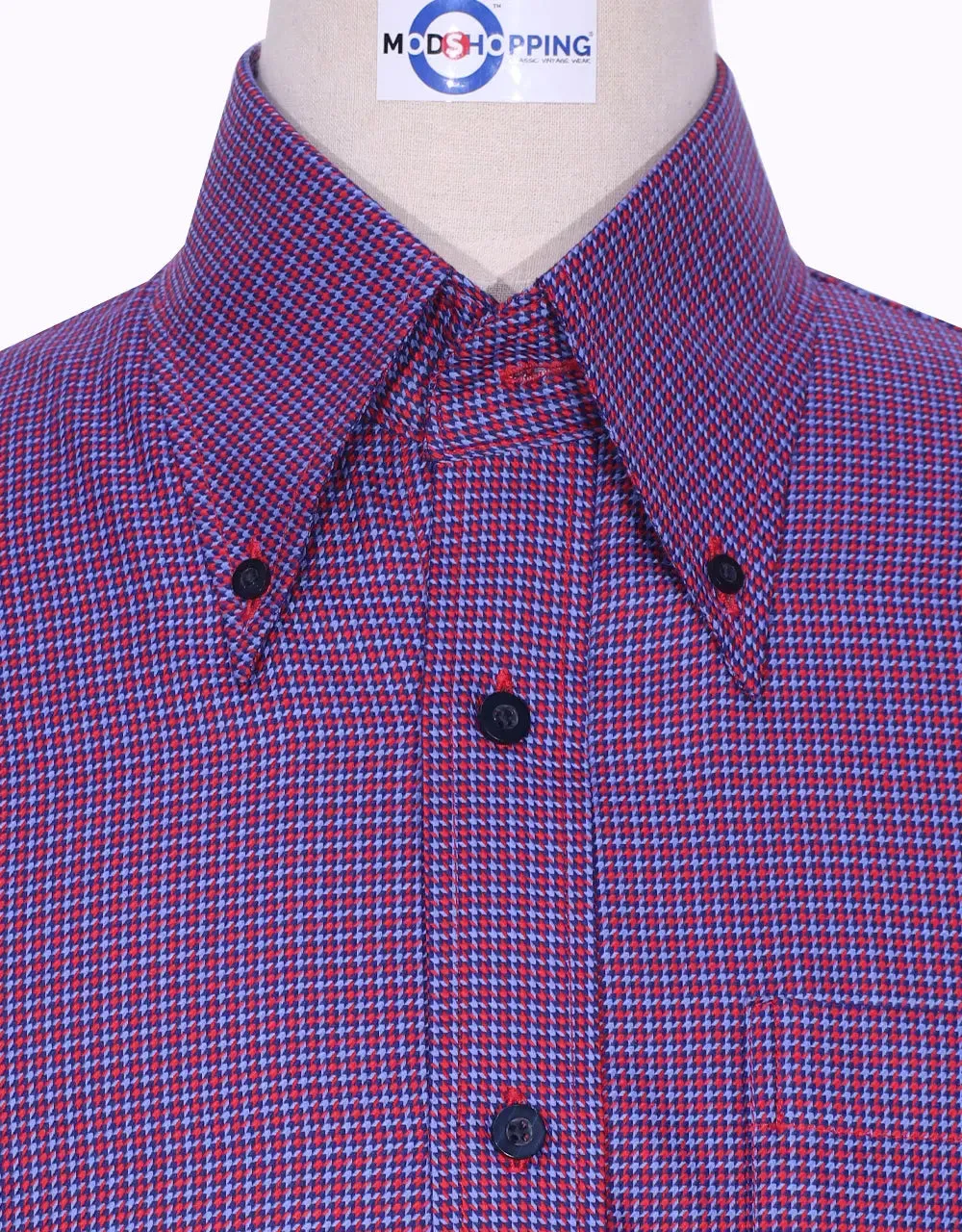 Button Down Shirt - Red and Blue Houndstooth Shirt