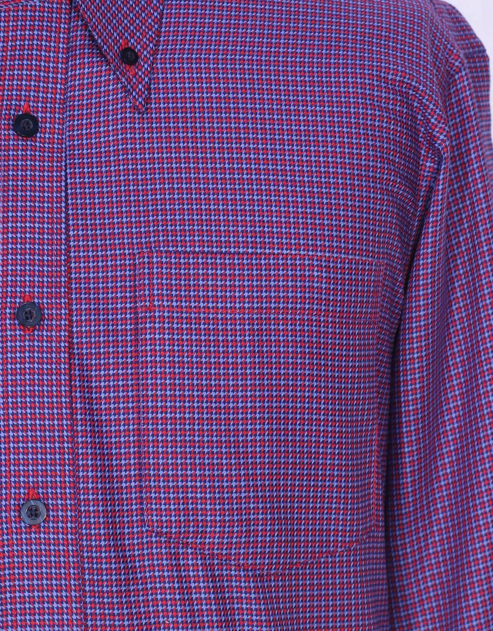 Button Down Shirt - Red and Blue Houndstooth Shirt