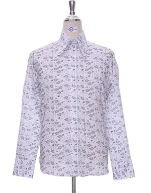 High Penny Round Collar Shirt - White Small Paisley Shirt