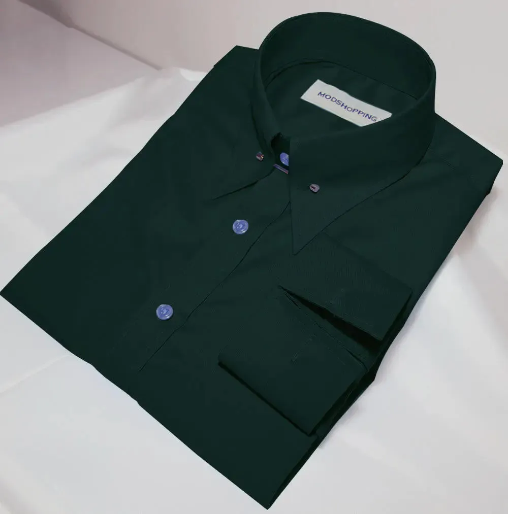 Men's Pin Collar Shirt- Dark Green Pin Collar Shirt.