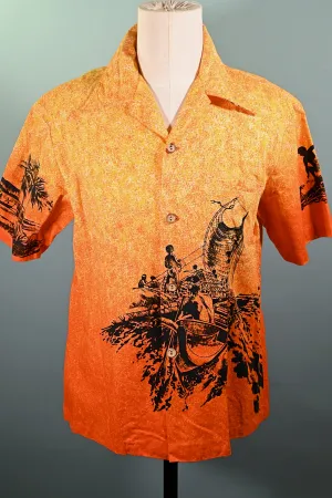 Ui Maikai Vintage 60s Endless Summer Coconut Boy, Silhouette Surfer Bold Color Hawaiian Shirt, Book Piece L